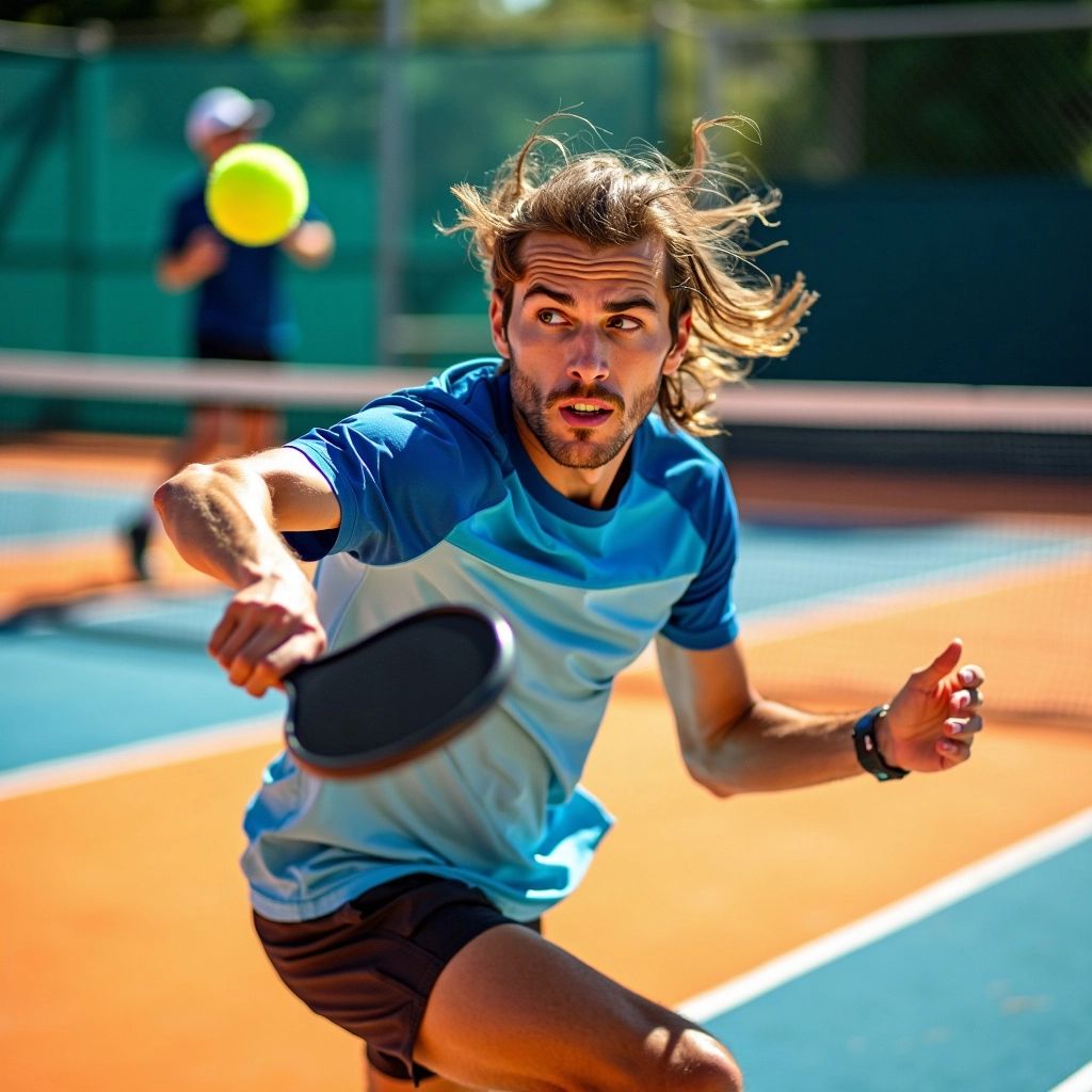 Pickleball player serving with a spin on the court.