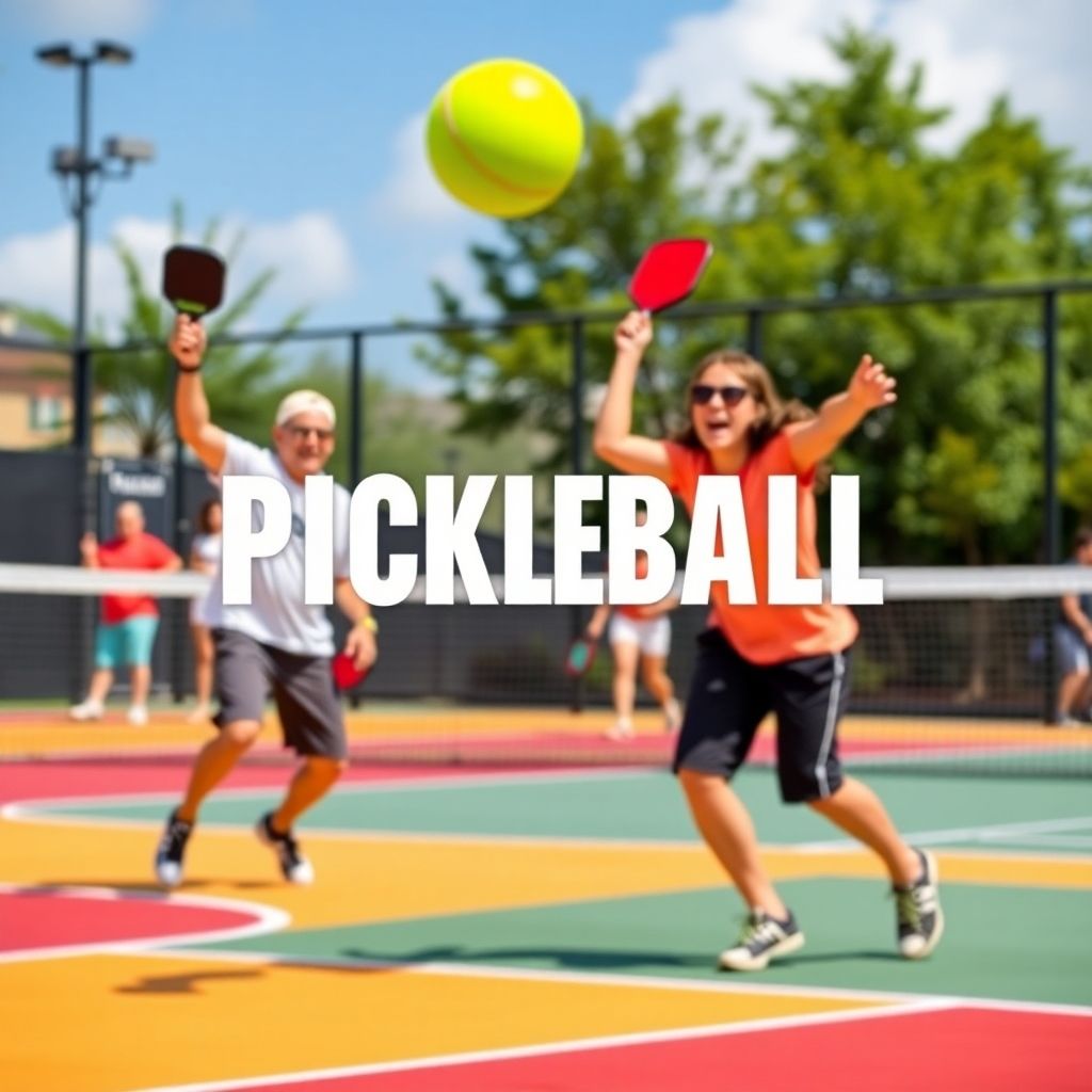 Players competing in a lively pickleball match.