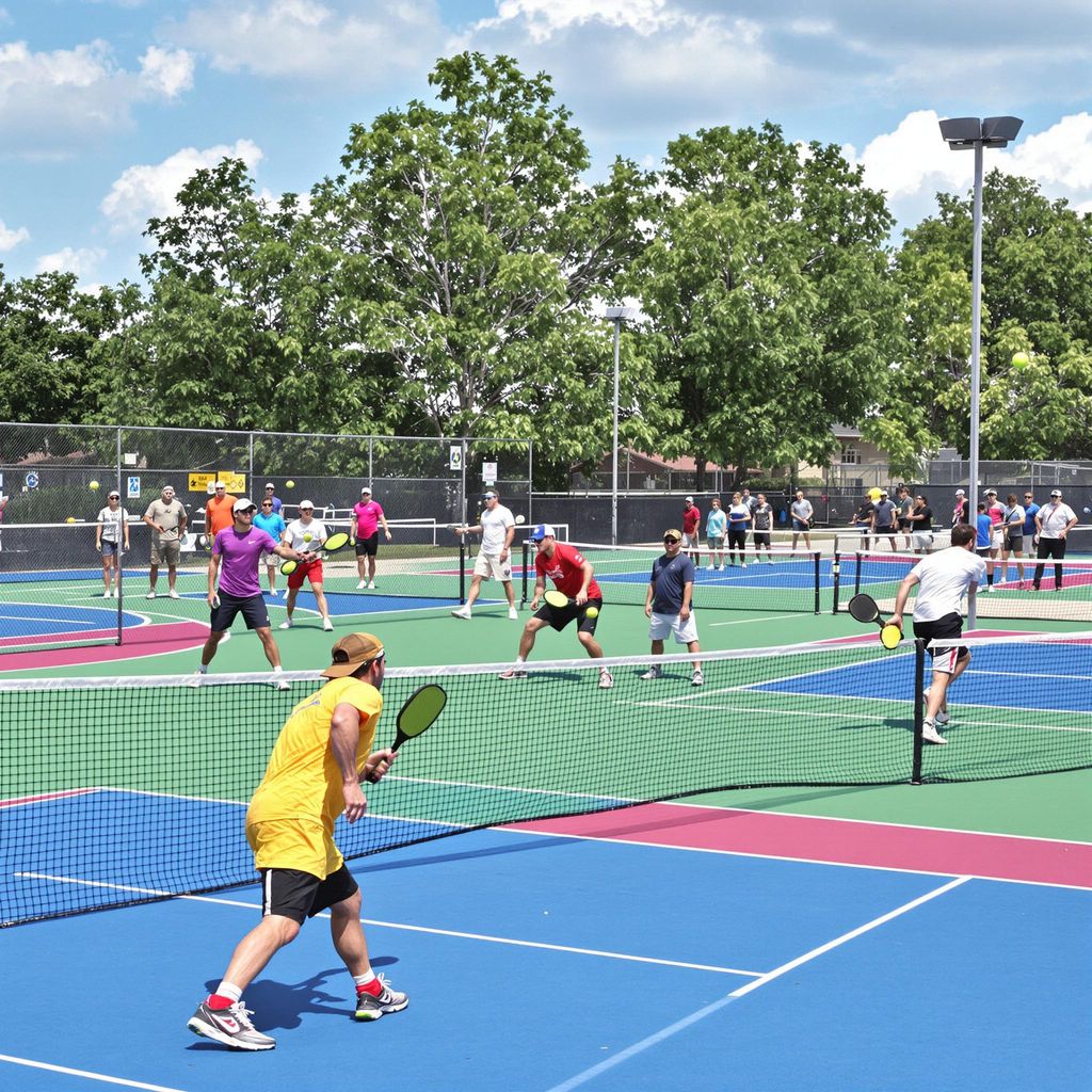 Players in action during a pickleball match.