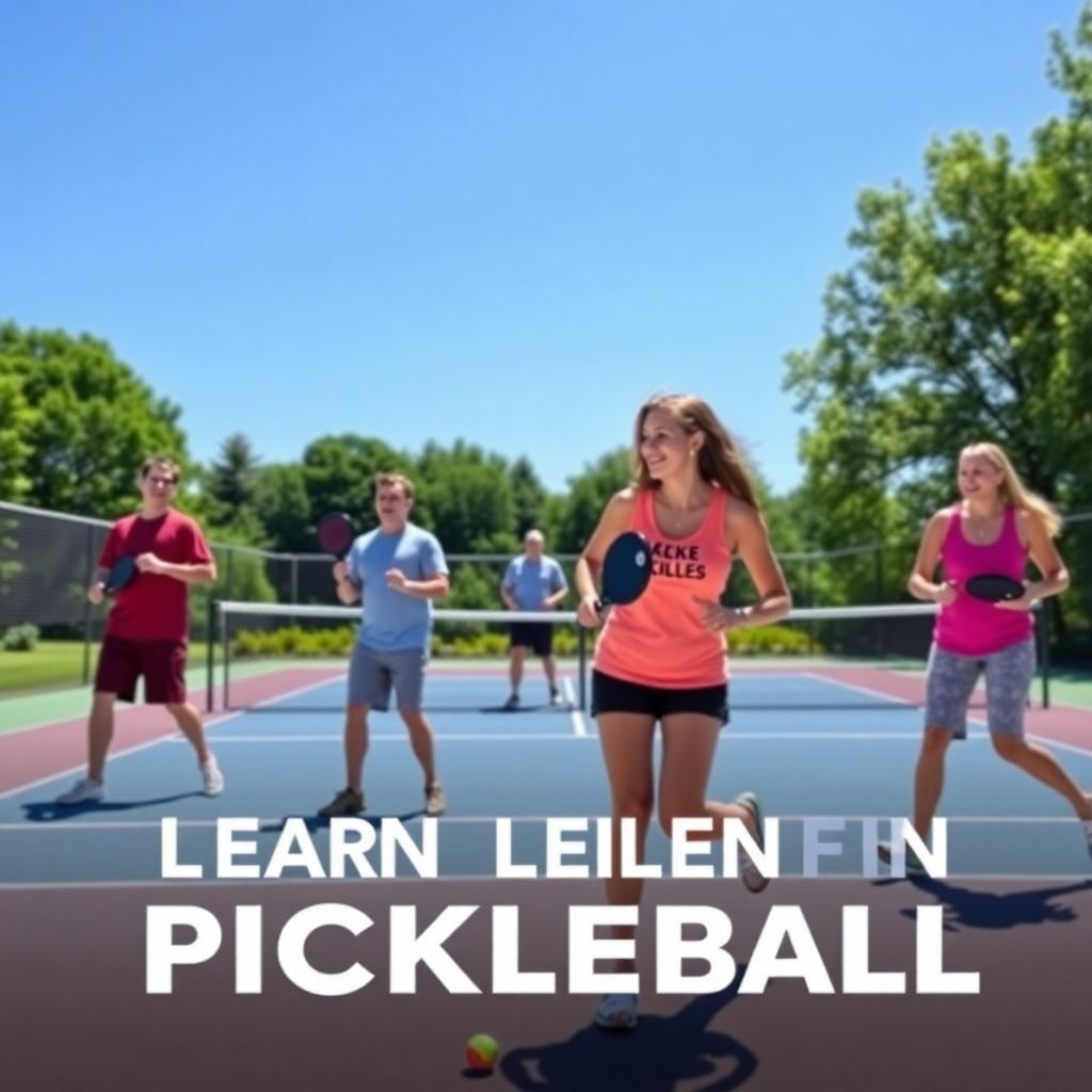 Beginners practicing pickleball on a sunny court.