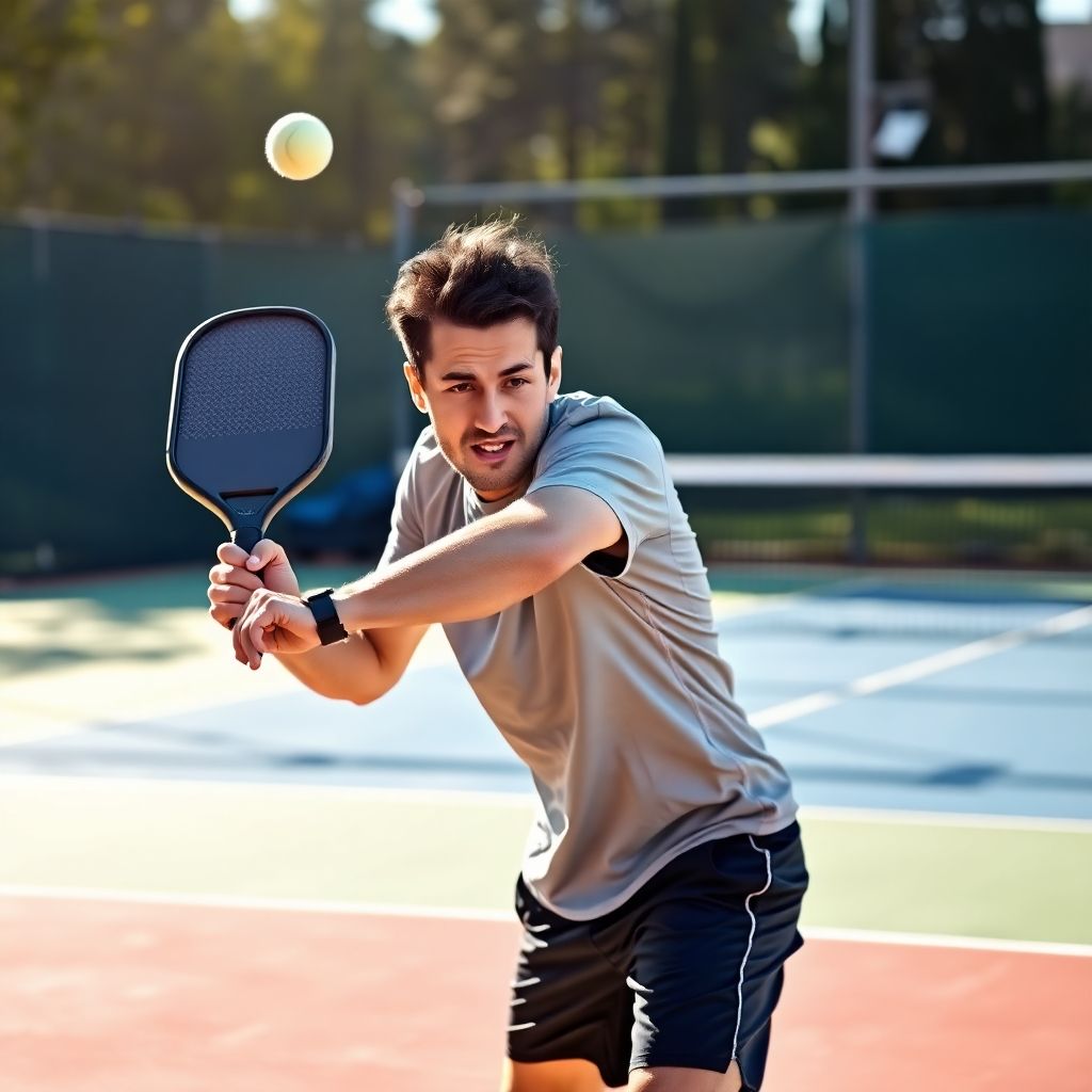 Player hitting a drop shot during a pickleball match.