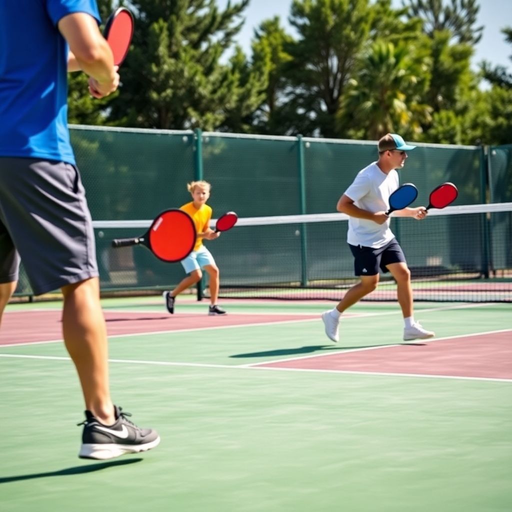 Players practicing hitting techniques on a pickleball court.