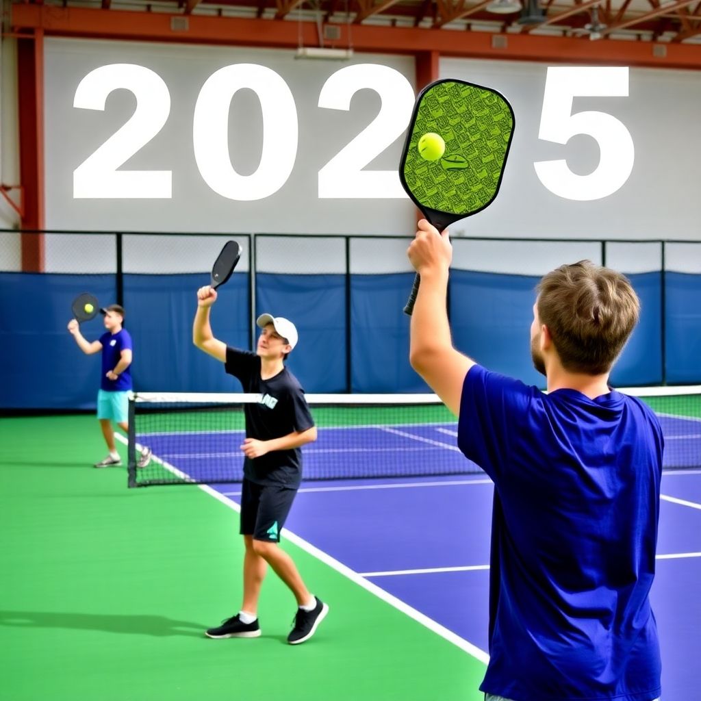 Two players volleying a pickleball on a sunny court.