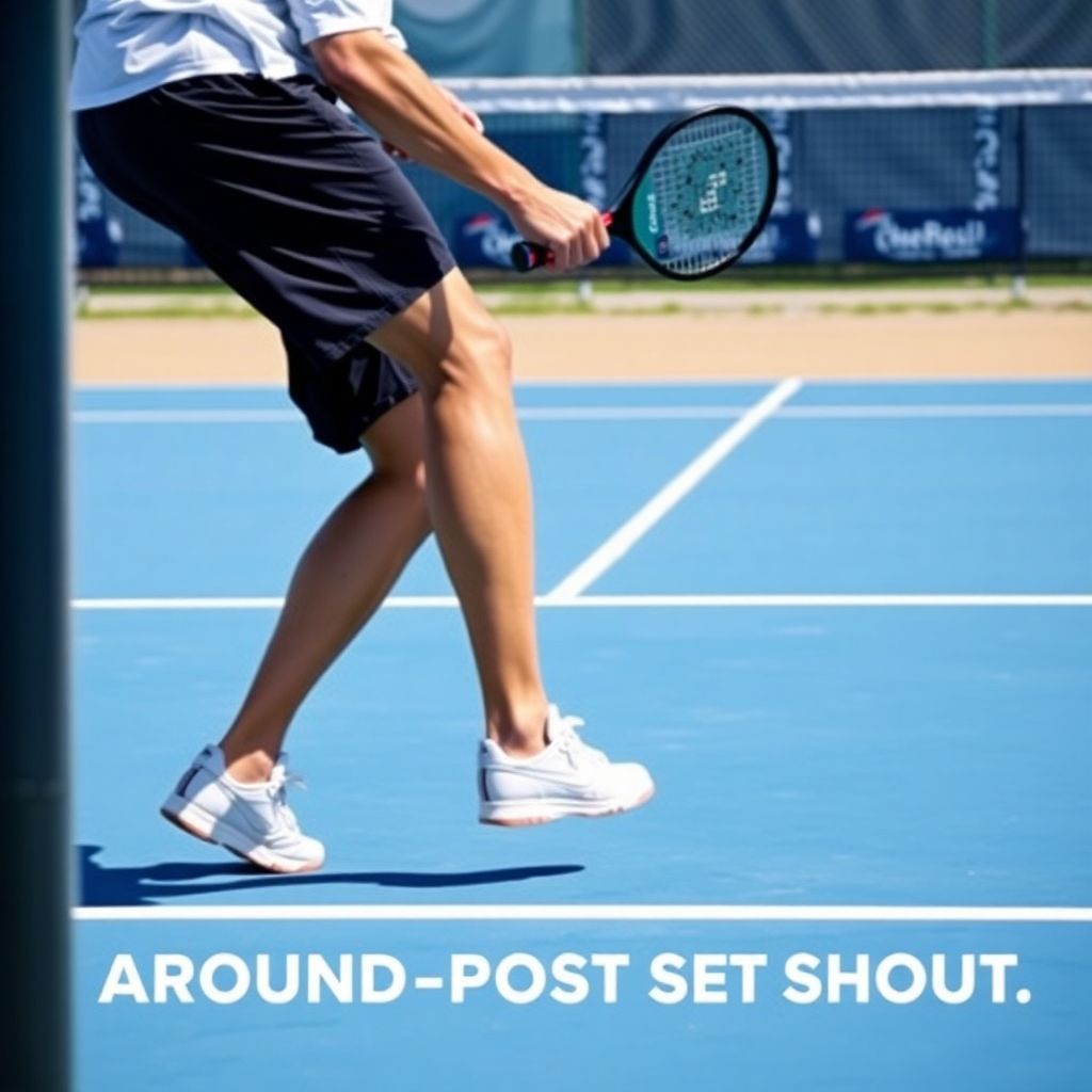 Player performing around-the-post shot in pickleball.