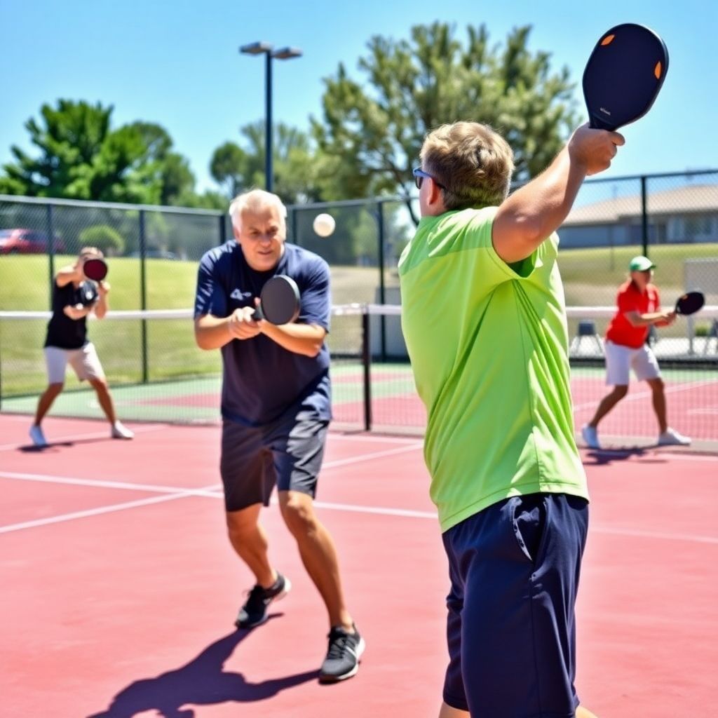 Players executing key pickleball shots on a court.