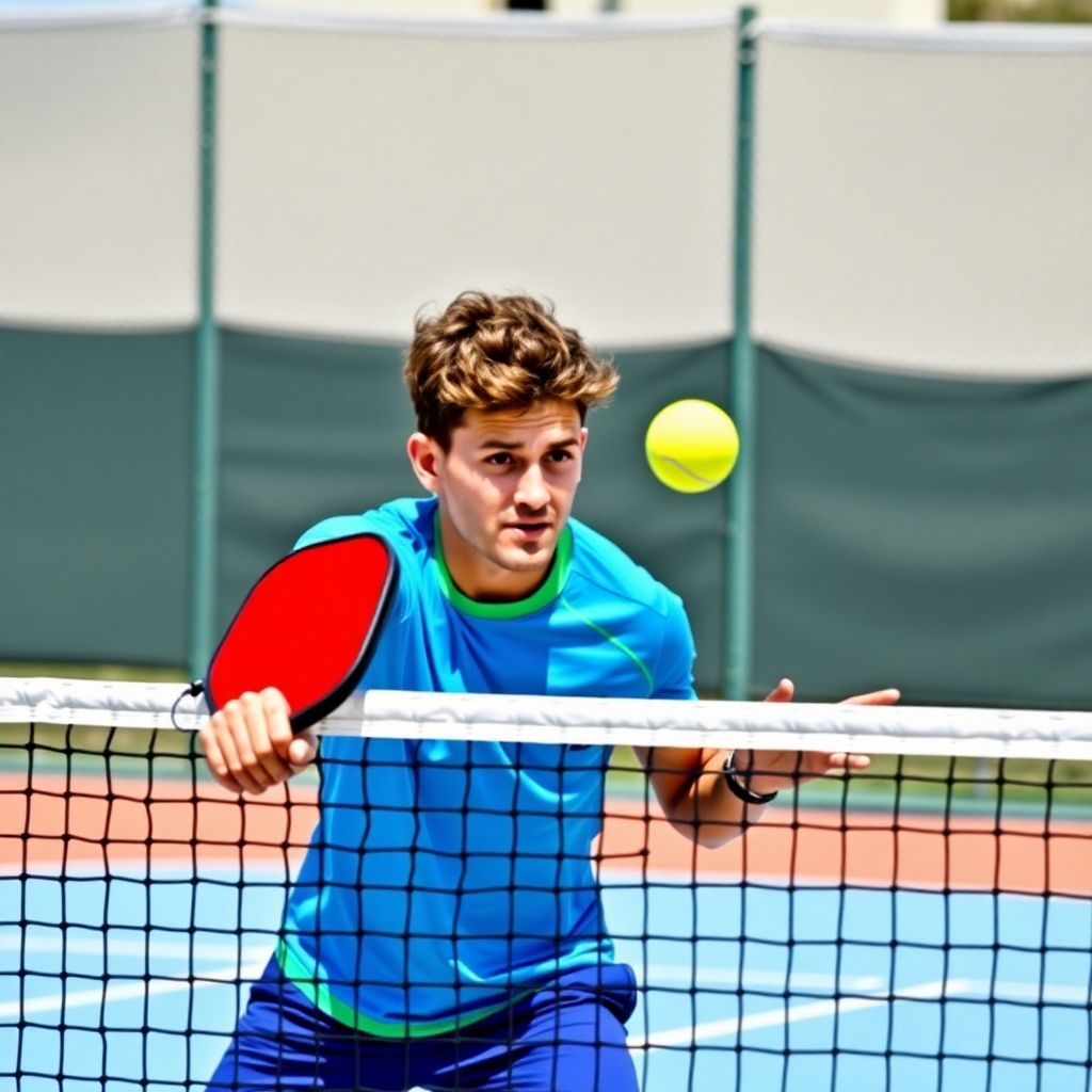 Player performing a block reset volley in pickleball.