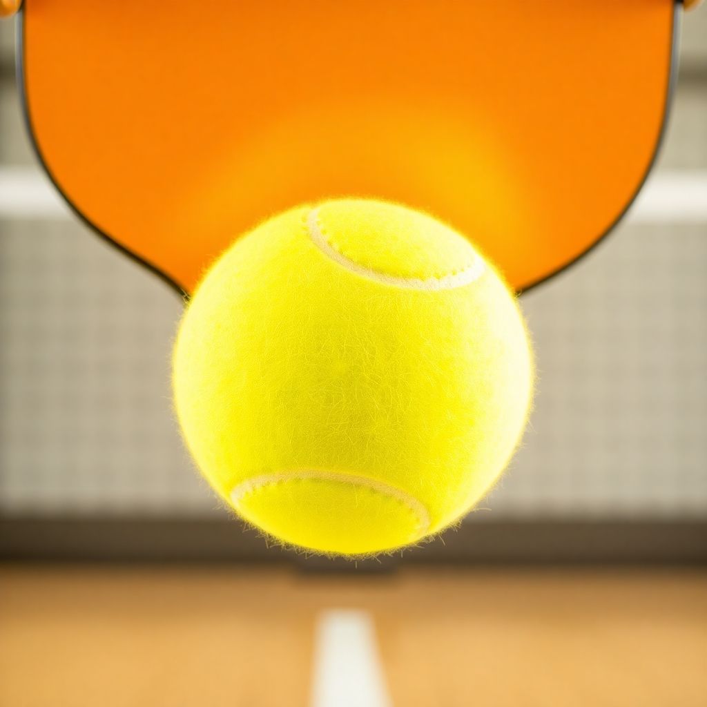 Pickleball player hitting ball on court.