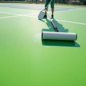 Smooth pickleball court surface being resurfaced.
