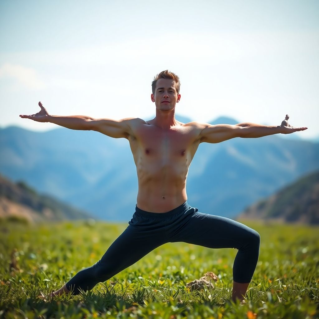 Person performing a strong yoga pose outdoors.