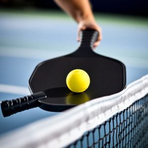 Pickleball player executing a perfect drop shot.